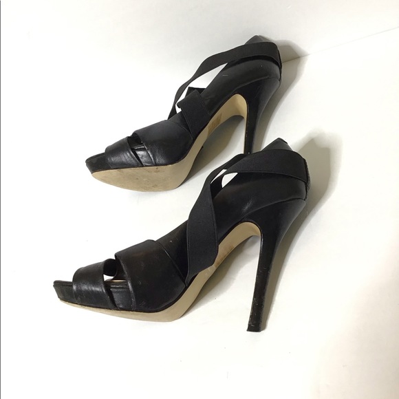 🚨Bakers Black peep toe leather Strappy heels 7 - Picture 3 of 6